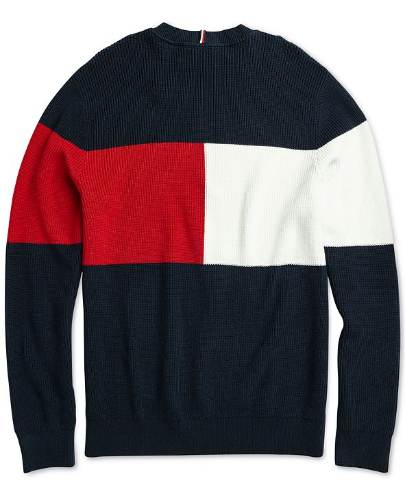 Tommy Hilfiger Men's Color Block Sweater with Hoop and Loop Fastener at