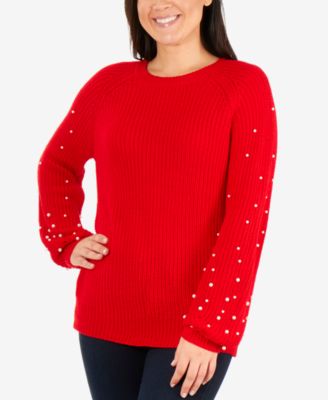 NY Collection - Embellished Balloon-Sleeve Sweater