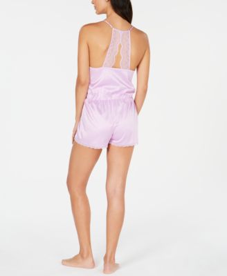 INC International Concepts INC Satin Lace-Trimmed Jacquard Pajama Romper, Created for Macy's