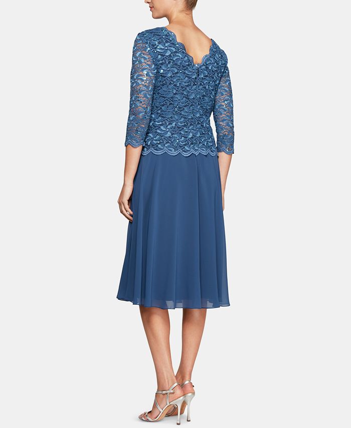 Alex Evenings Sequined Lace Contrast Dress & Reviews Dresses Women