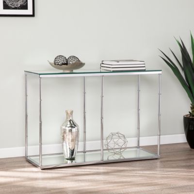 Clarkesburg Glass Console Table with Mirrored Shelf