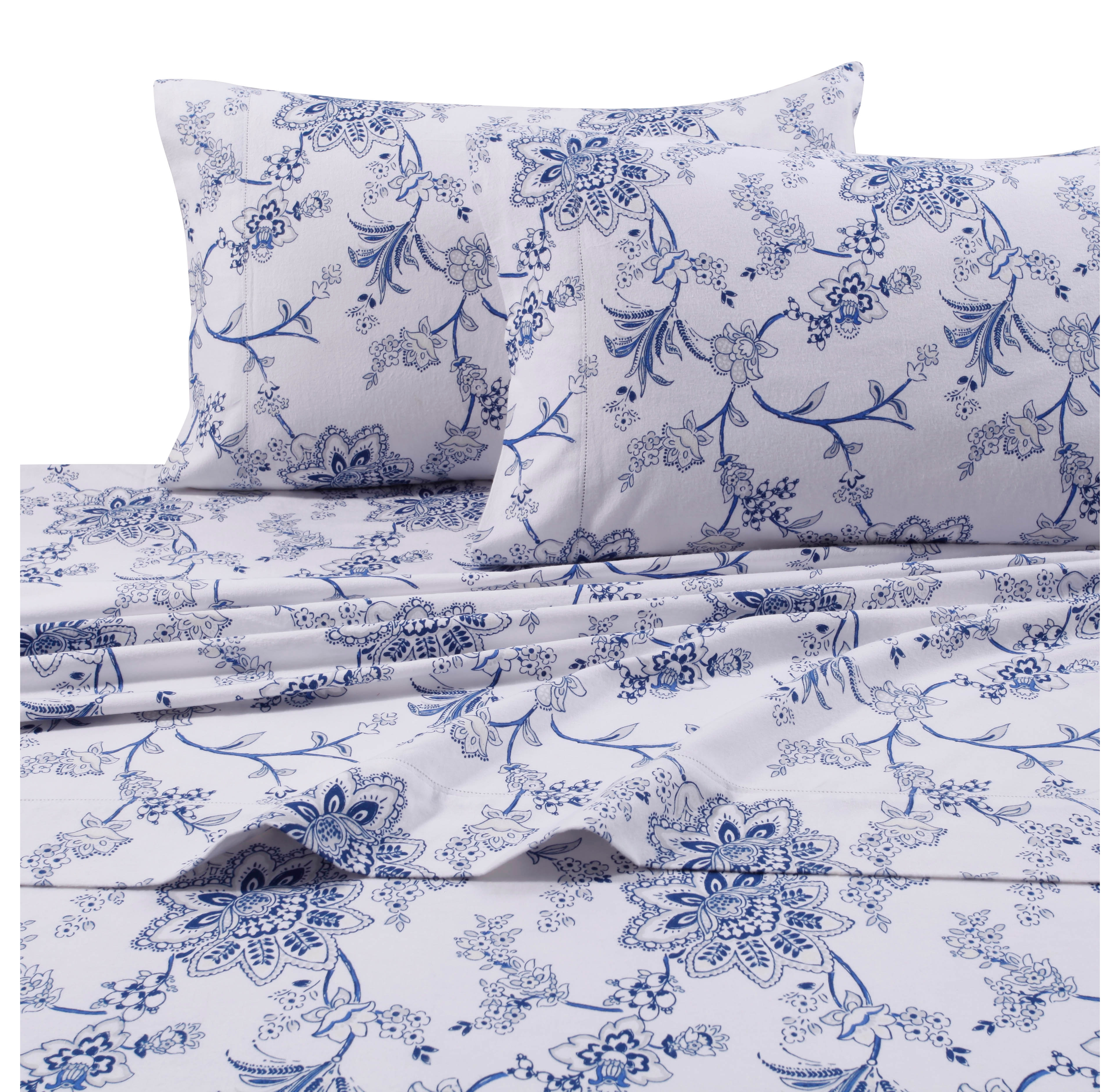 Tribeca Living Flannel Floral Printed Extra Deep Pocket Sheet Set, Twin Xl