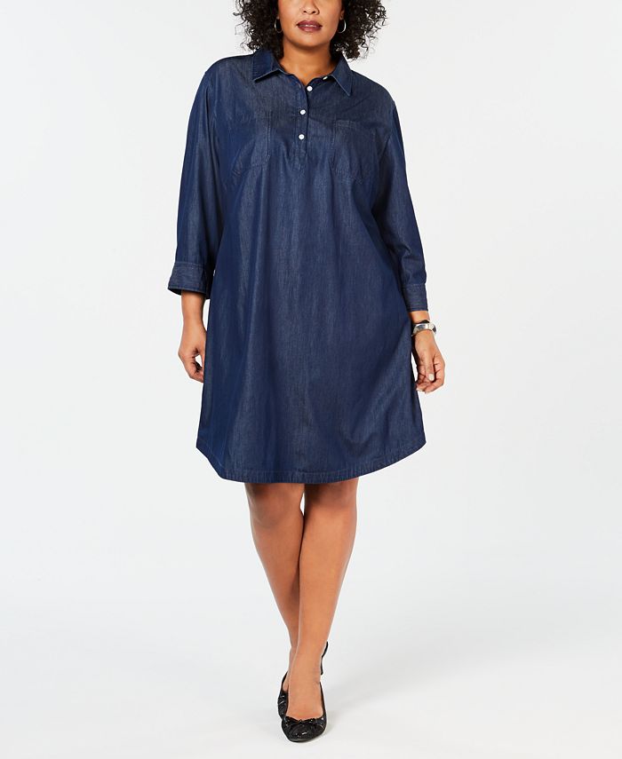 Karen Scott Plus Size Cotton Chambray Shirtdress, Created for Macy's ...