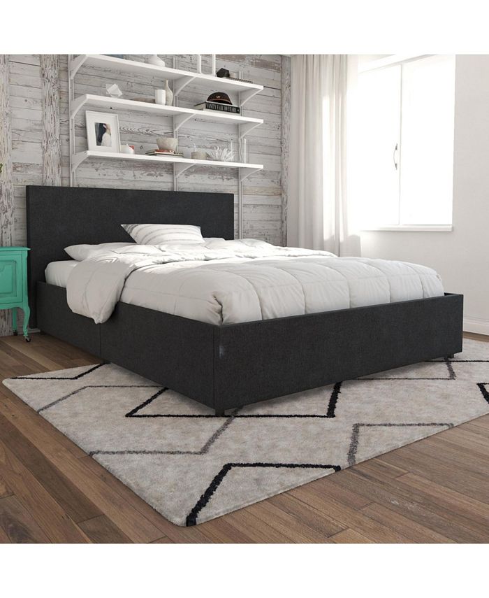 Novogratz Collection - Kelly Upholstered Bed with Storage in Dark Gray Linen