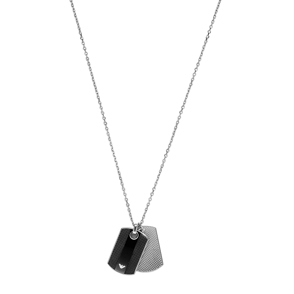 Emporio Armani Mens Necklace, Stainless Steel Black Silicone Double