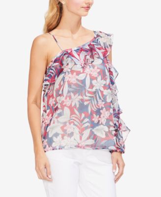 Vince Camuto Printed Asymmetrical Ruffled Top - Macy's