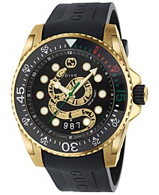 Men's Swiss Diver Black Rubber Strap Watch 40mm
