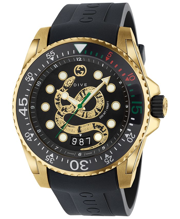 Gucci - Men's Swiss Dive Black Rubber Strap Watch 40mm