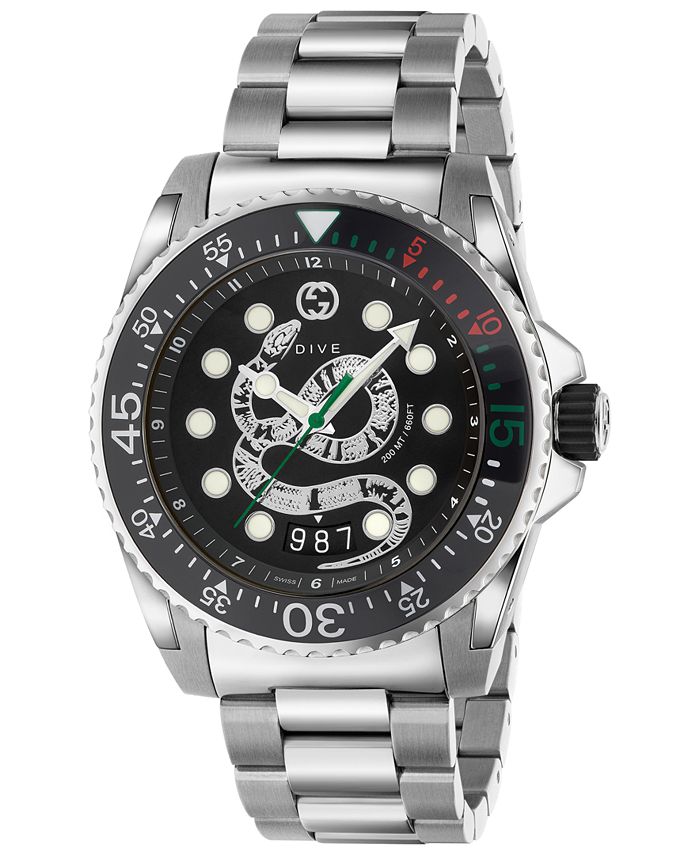 Gucci - Men's Swiss Dive Stainless Steel Bracelet Watch 45mm