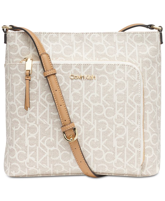 Calvin Klein Monogram Almond Zip Top Crossbody Bag