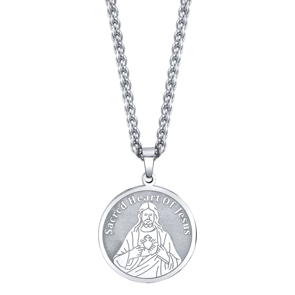 He Rocks "With Jesus in My Heart" Coin Pendant Necklace in Stainless Steel, 24" Chain
