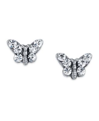 2028 Silver Tone Crystal Butterfly Stud Earring - White 18$