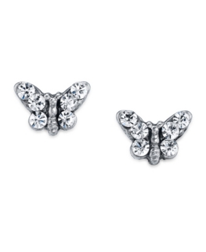 image of 2028 Silver Tone Crystal Butterfly Stud Earring