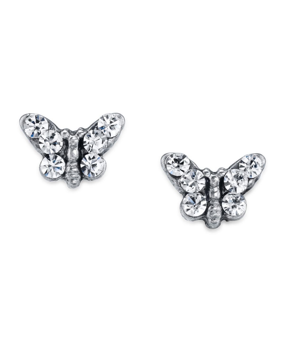 2028 Silver Tone Crystal Butterfly Stud Earring In White