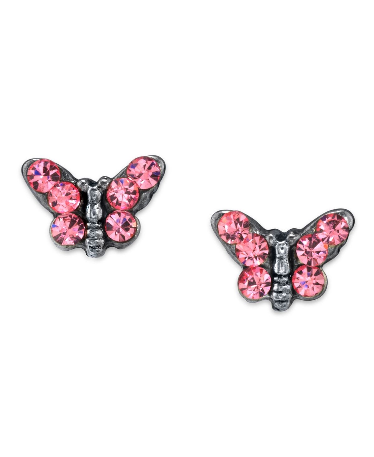 Silver Tone Crystal Butterfly Stud Earring - Pink