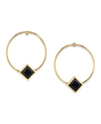 14K Gold-tone Diamond Shape Crystal Hoop Stainless Steel Post Small Earrings 