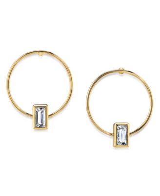 14K Gold-tone Rectangle Crystal Hoop Stainless Steel Post Small Earrings 