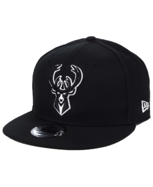 New Era Milwaukee Bucks Black White 9fifty Snapback Cap In Black
