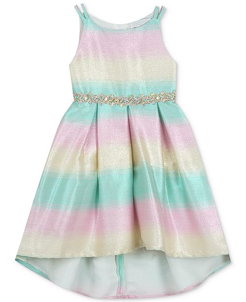 Rare Editions Little Girls Rainbow Striped Ombre High Low Dress