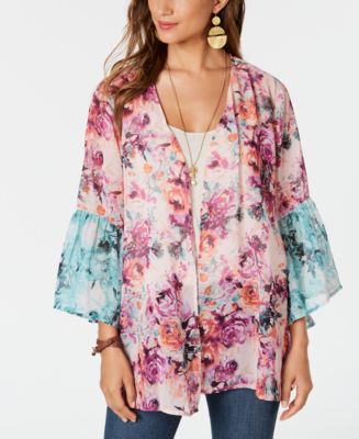Style & Co Bell-Sleeve Chiffon Kimono Cardigan, Created for Macy's - Macy's