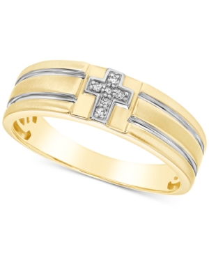 image of Men-s Diamond Accent Cross Band in 10k Yellow Gold & White Gold