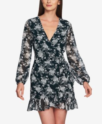 wrap floral long sleeve dresses