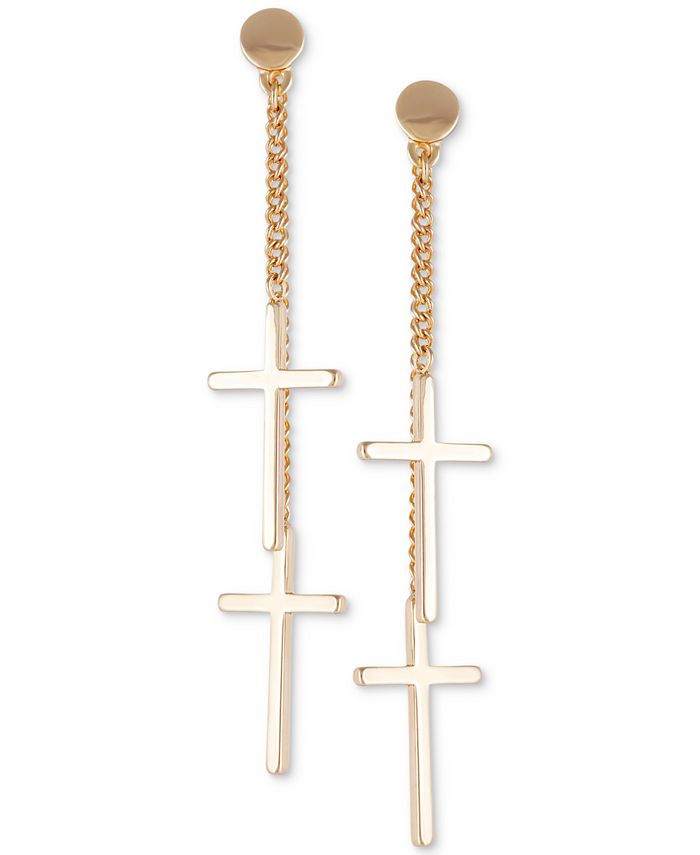 GUESS - Chain & Cross Front-and-Back Earrings