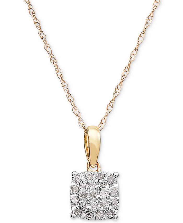 Macy's - Diamond Cluster 18" Pendant Necklace (1/10 ct. t.w.) in 10k Gold