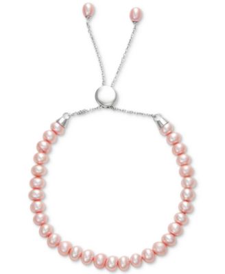 White Cultured Freshwater Pearl (6-1/2mm) Bolo Bracelet in Sterling Silver (Also in Gray or Pink Cultured Freshwater Pearl)