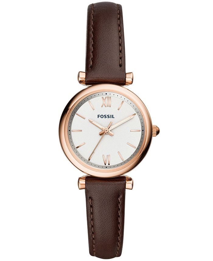 Fossil Women's Mini Carlie Brown Leather Strap Watch 28mm - Macy's