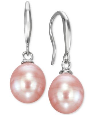Cultured Freshwater Pearl Necklace (7-7 1/2mm) and Drop Earrings (7x9mm) Set in Sterling Silver