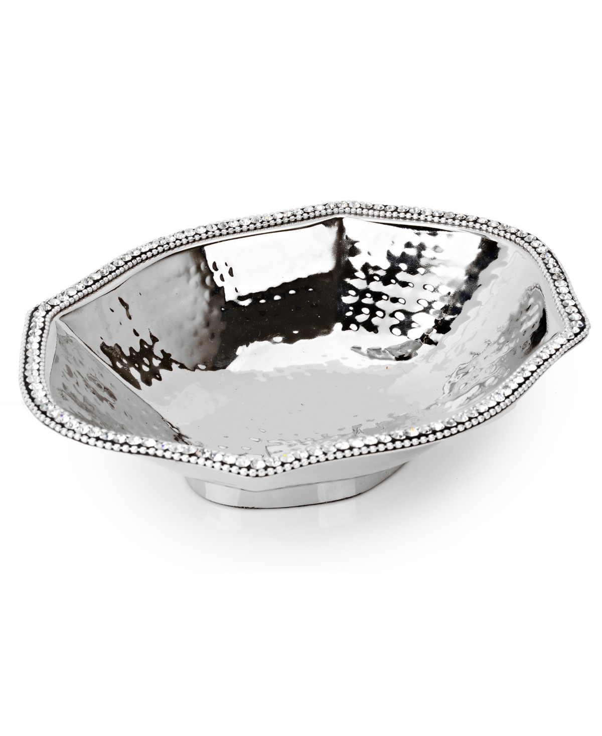 Classic Touch Stainless Steel Octagonal Dish With Diamonds In Silver