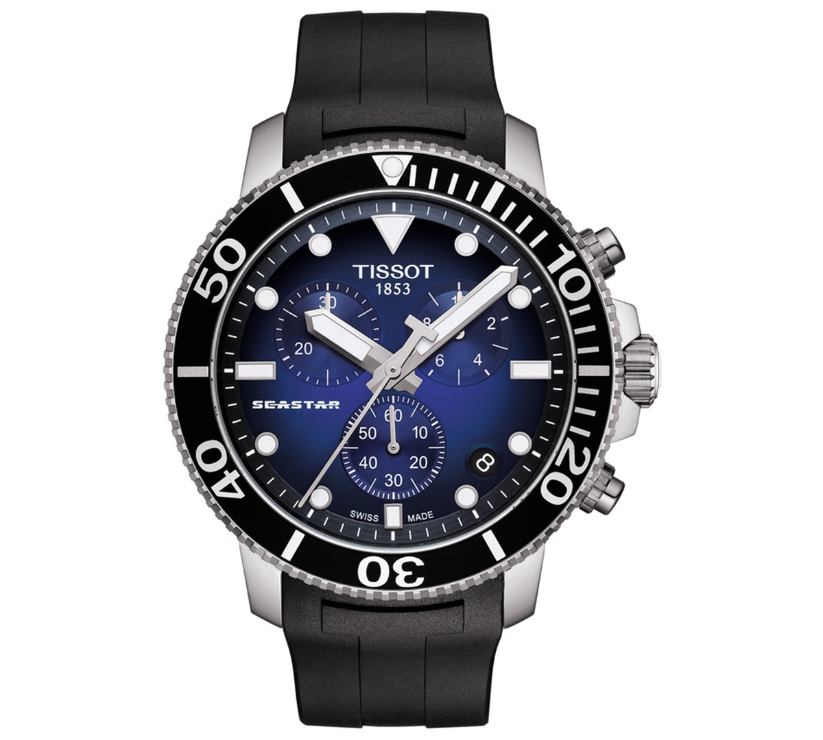 Tissot Men's Swiss Chronograph Seastar 1000 Black Rubber Strap Diver Watch 45.5mm In Transparent