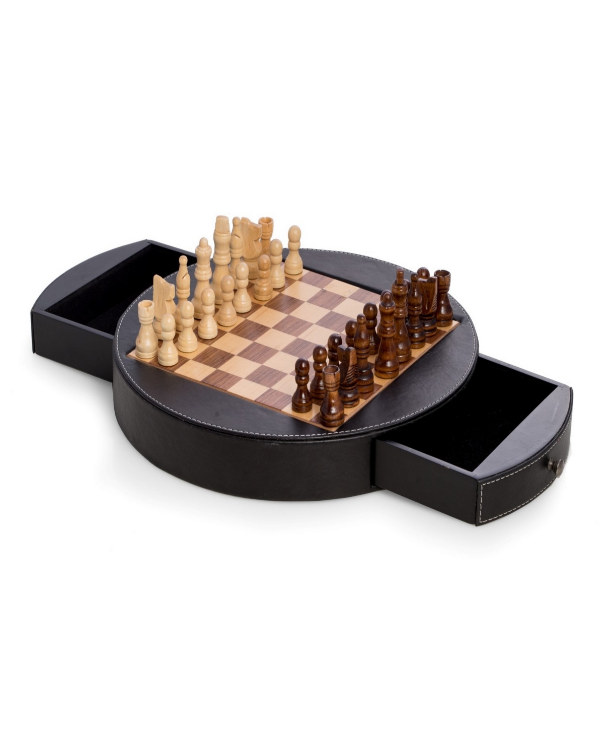 Bey-berk Leather Chess Set In Black