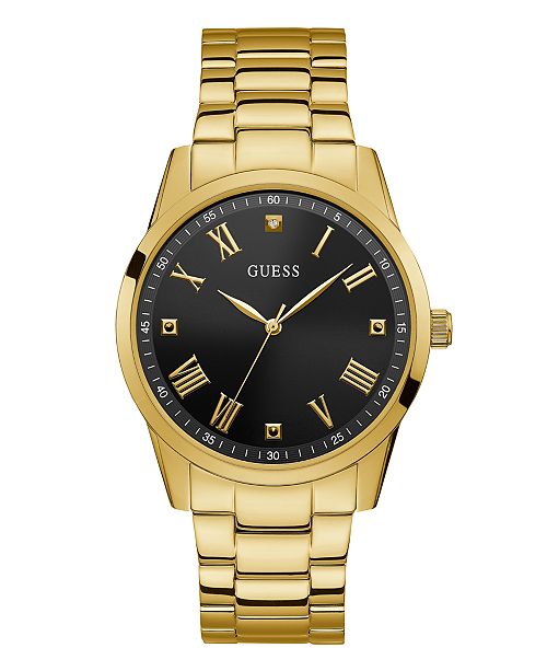 Guess Classic Diamonds Black Dial Gold Steel Strap Watch for Men - W0416G2 main image 0