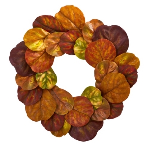 Nearly Natural 29in. Fiddle Leaf Artificial Wreath In Orange