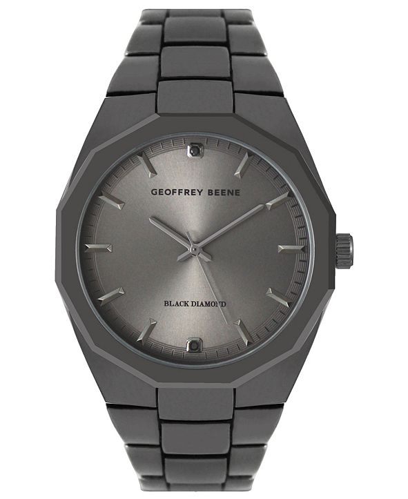 Geoffrey Beene Faceted Bezel Genuine Black Diamond Dial Bracelet Watch ...