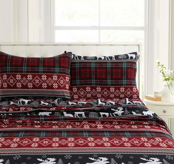 Tribeca Living Holiday Print Heavyweight Flannel Extra Deep Pocket Cal
