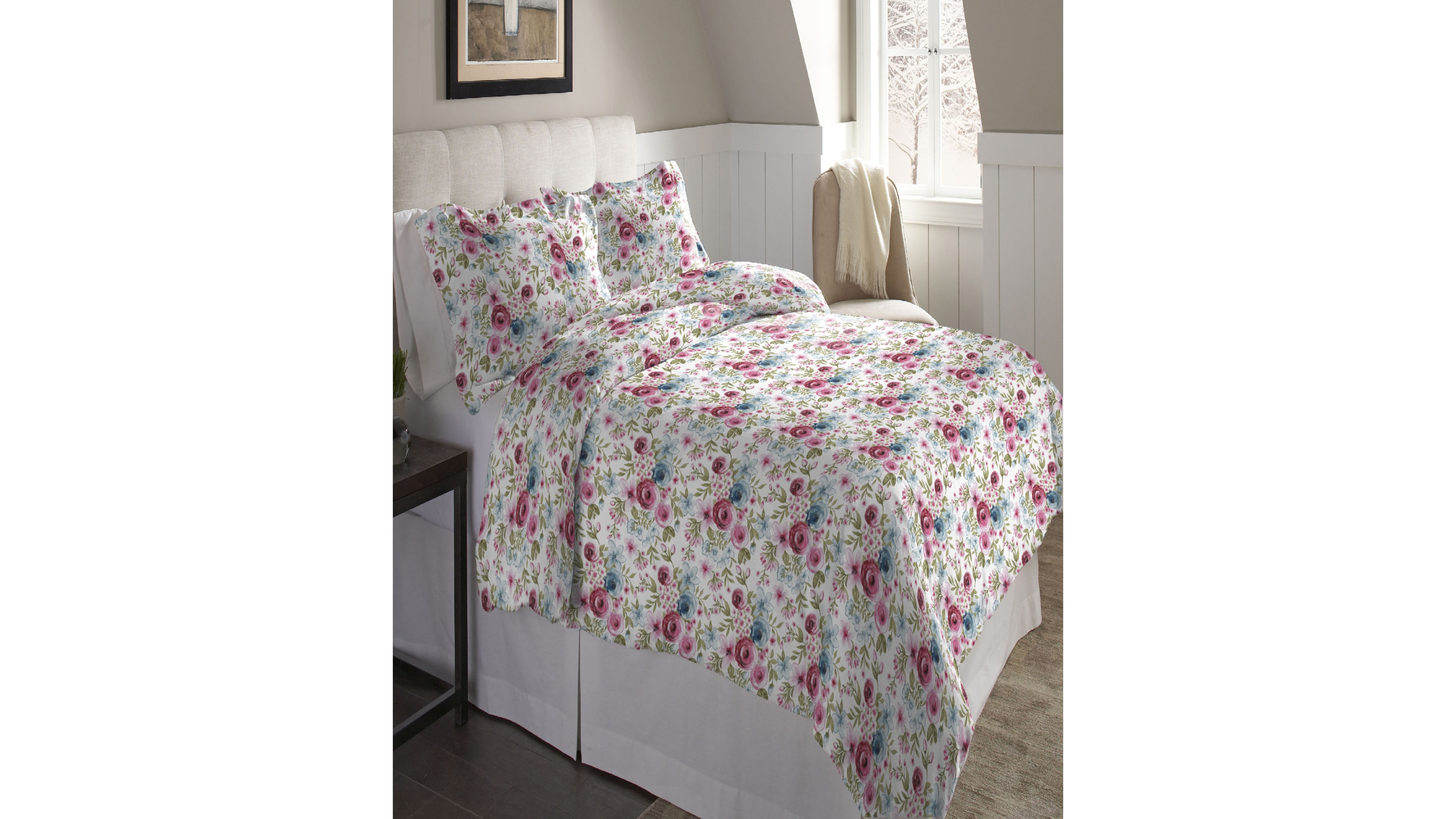 Pointehaven Rose Floral Superior Weight Cotton Flannel Duvet Cover Set, King/California King