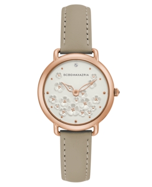 image of Bcbgmaxazria Ladies Beige Leather Strap with Floral Dial with Rose Gold Case, 34mm
