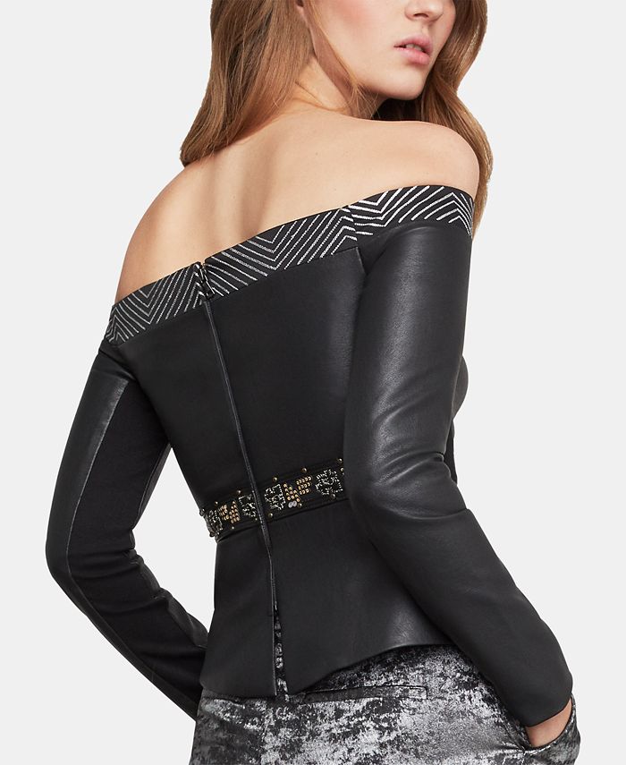 Bcbg one shoulder faux leather top online