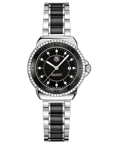 TAG Heuer Women's Swiss Formula 1 Diamond (1/3 ct. t.w.) Stainless Steel and Black Ceramic Bracelet Watch 32mm WAH1312.BA0867