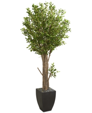 Nearly Natural 6.5' Olive Artificial Tree In Black Planter In Green