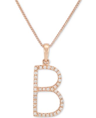Diamond (1/10 ct. t.w.) Initial Pendant Necklace in 10k Rose Gold, 16" + 2" extender
