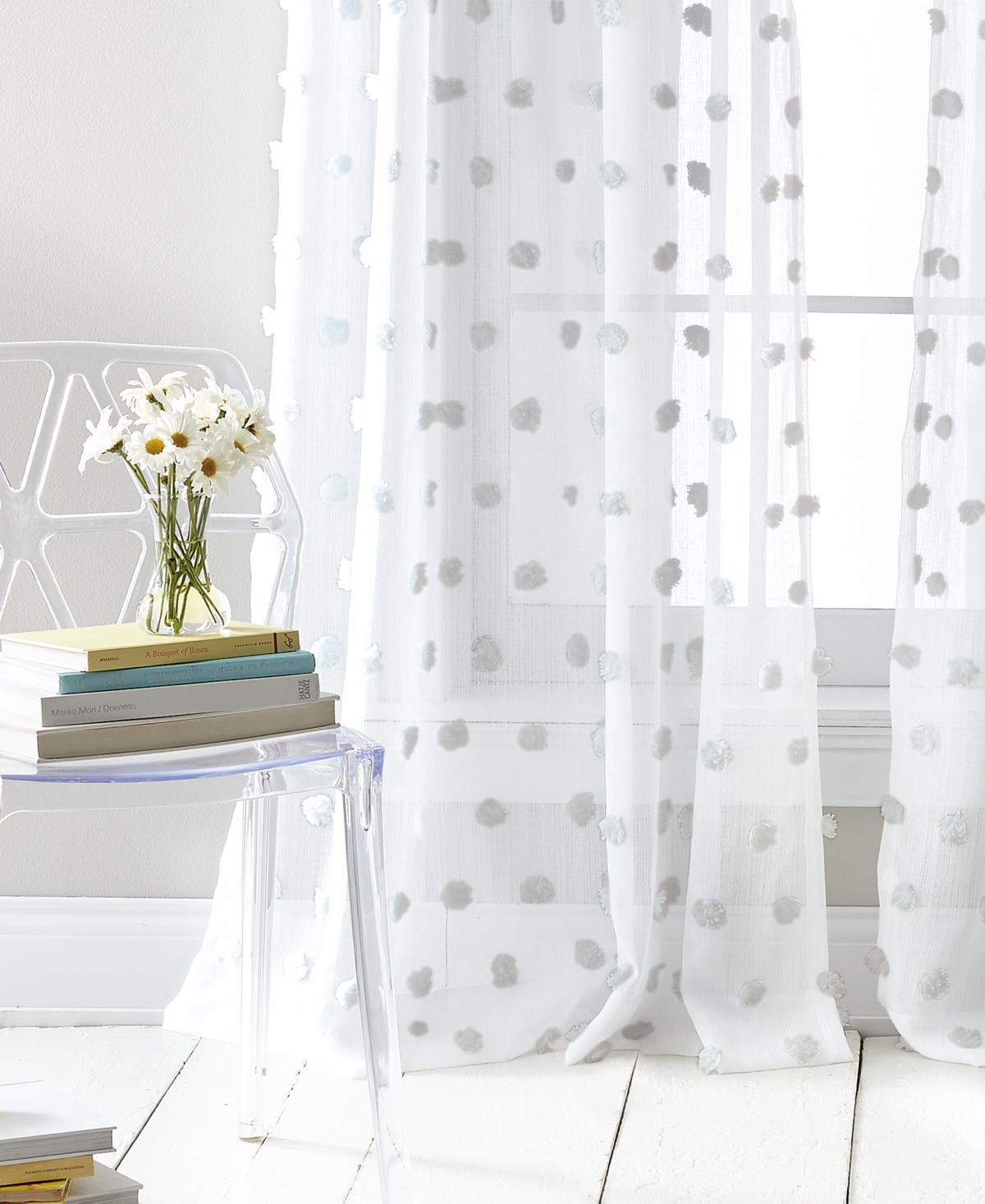 Dkny Ella Pompom Dot 50" x 96" Sheer Curtain Set