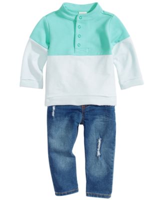 First Impressions Baby Boys Colorblocked Mock-Neck Pullover & Distress Jeans, Created for Macy's	
