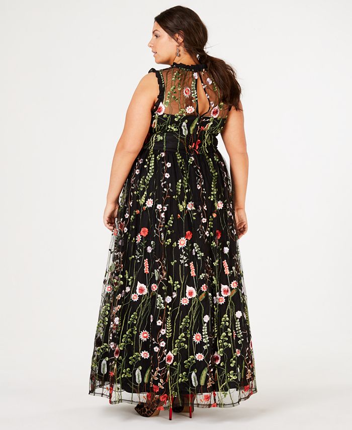 City Studios Trendy Plus Size Ruffle-Trim Embroidered Gown, Created for ...
