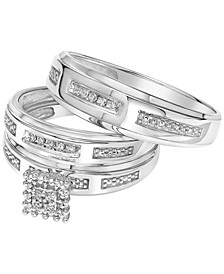 Diamond Accent Bridal Set Trio Collection for Men and Women in 14k White Gold