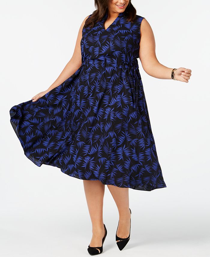 Anne Klein Plus Size Delphine-Print Drawstring Dress - Macy's