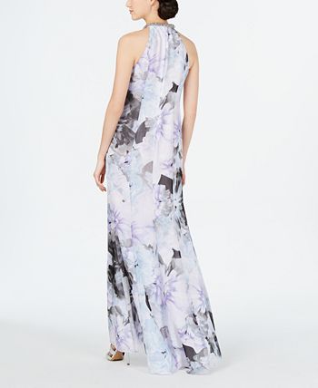 Calvin Klein Printed Halter Ruffle Gown Macy s